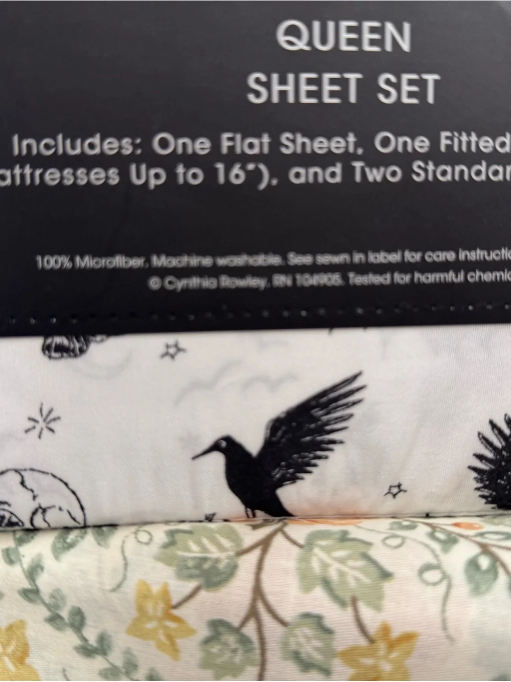 Cynthia Rowley Black and White Halloween Motif Queen Sheet Set